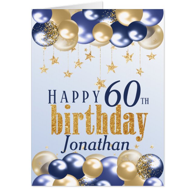 60th Birthday Navy Gold Glitter Oversized Card (Front)