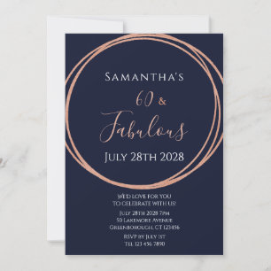 60th Birthday Navy Rose Gold Party Invitation