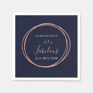 60th Birthday Navy Rose Gold Party Napkins