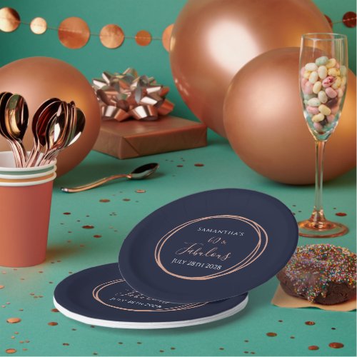 60th Birthday Navy Rose Gold Party Paper Plates