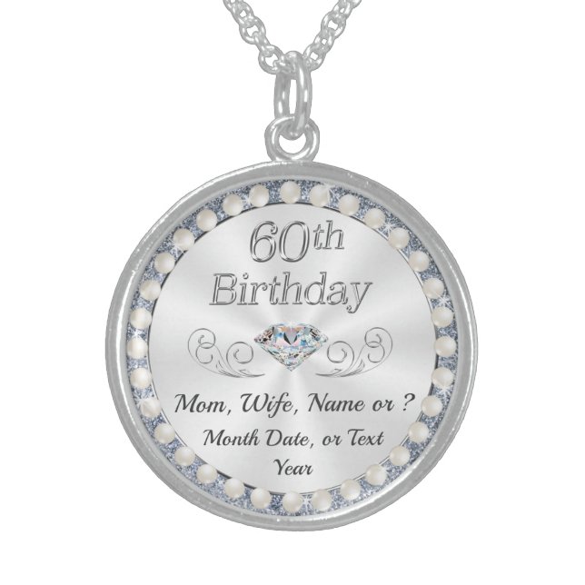 60th Birthday Necklace Silver, Sterling or Plated (Front)