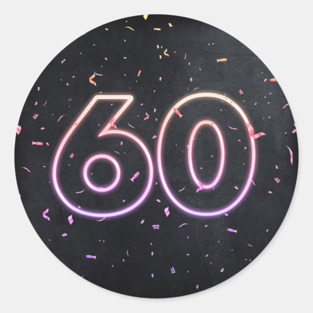 60th Birthday Neon Sign On Black  Classic Round Sticker (Front)