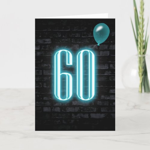 60th Birthday Neon Sign on Brick  Card
