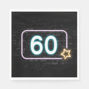 60th Birthday Neon Sign On Brick Napkins