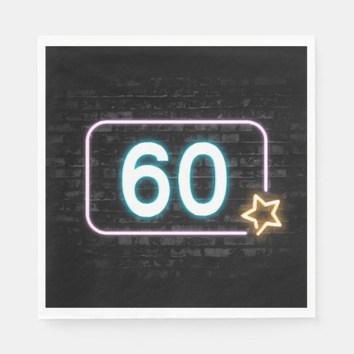 60th Birthday Neon Sign On Brick  Napkins