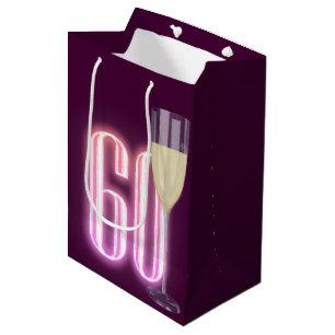 60th Birthday Neon Sign with Wine Medium Gift Bag
