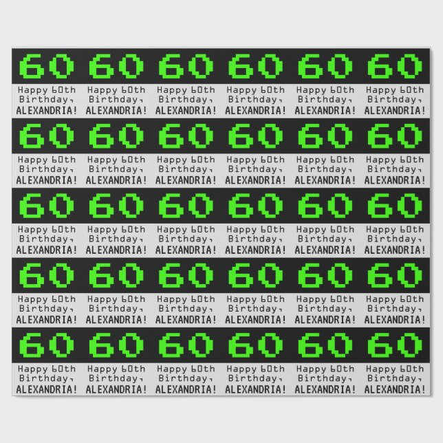 60th Birthday - Nerdy / Geeky Style "60" and Name Wrapping Paper (Flat)