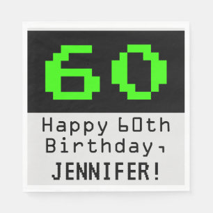60th Birthday - Nerdy / Geeky Style "60" & Name Napkins