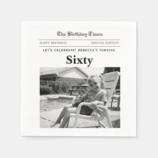 60th Birthday Newspaper Napkins (Front)