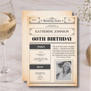 60th Birthday Newspaper Photo Invitation