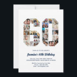 60th Birthday Number 60 Custom Photo Collage Invitation<br><div class="desc">Celebrate momentous 60th Birthday with this cute invitation. It's a personalized photo collage invite that allows you to create a truly unique and memorable design. This customizable template lets you insert your own cherished photos, capturing the precious moments of your life. This invitation is perfect for commemorating your sixtieth birthday....</div>