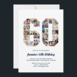 60th Birthday Number 60 Custom Photo Collage Invitation<br><div class="desc">Celebrate momentous 60th Birthday with this cute invitation. It's a personalized photo collage invite that allows you to create a truly unique and memorable design. This customizable template lets you insert your own cherished photos, capturing the precious moments of your life. This invitation is perfect for commemorating your sixtieth birthday....</div>