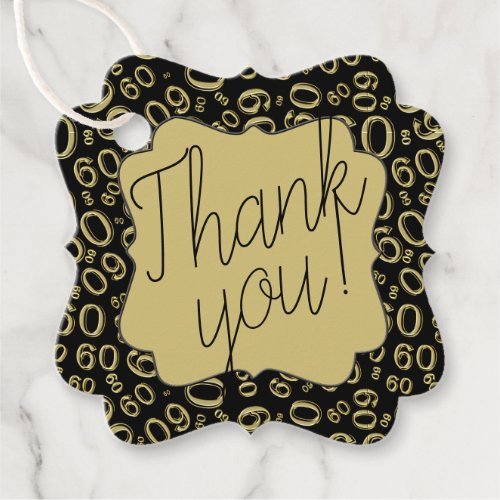 60th Birthday Number 60 Pattern Gold and Black Favor Tags