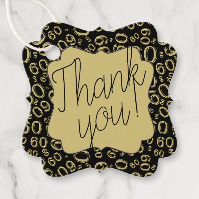 60th Birthday Number 60 Pattern Gold and Black Favor Tags (Front)