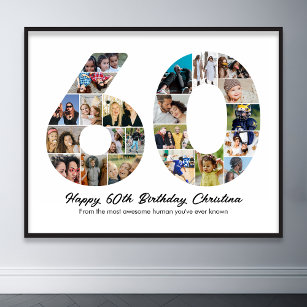 60th Birthday Number 60 Photo Collage Anniversary Poster