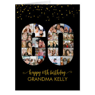 60th Birthday Number 60 Photo Collage Black Card