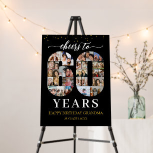 60th Birthday Number 60 Photo Collage Black Foam Board