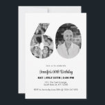 60th Birthday Number 60 Photo Collage Black White Invitation<br><div class="desc">Mark sixty years of wonderful memories and adventures with this captivating 60th Birthday Number Photo Collage. This customizable template is the perfect blend of creativity and sentiment, allowing you to create a truly memorable gift for your loved one's special day. Capture the essence of incredible years in a single masterpiece...</div>