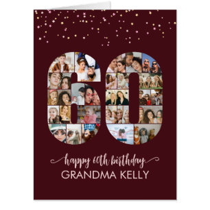 60th Birthday Number 60 Photo Collage Maroon Card
