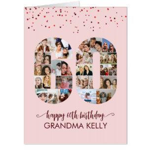60th Birthday Number 60 Photo Collage Pink Card