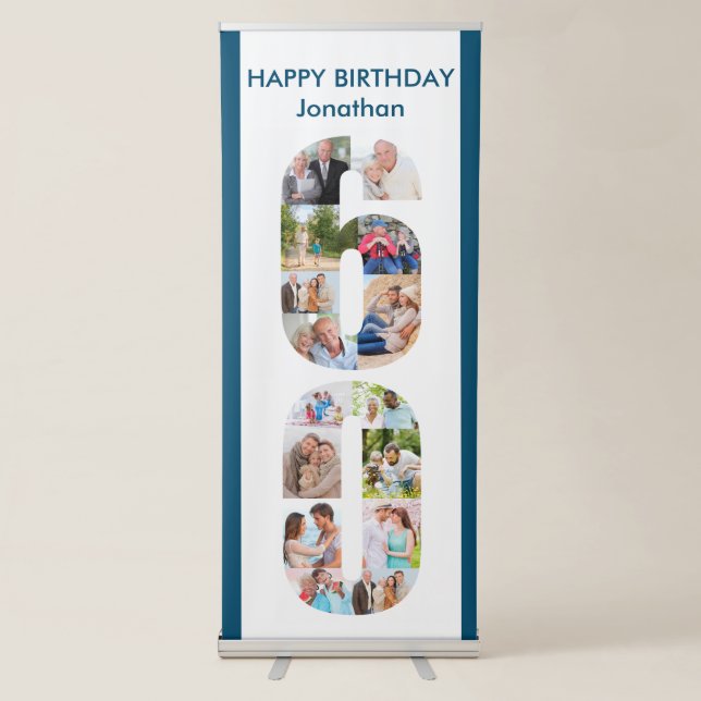 60th Birthday Number 60 Photo Collage Retractable Banner (Front)