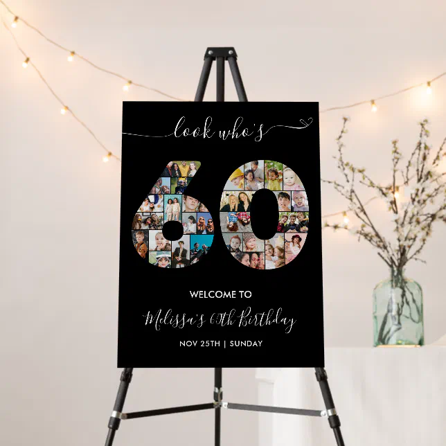 60th Birthday Number 60 Photo Collage Welcome Foam Board | Zazzle