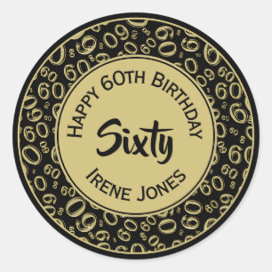 60th Birthday Number Pattern 60 Gold and Black Classic Round Sticker