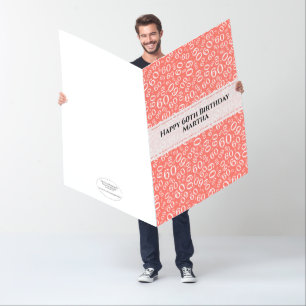 60th Birthday Number Pattern Coral/White Jumbo Card