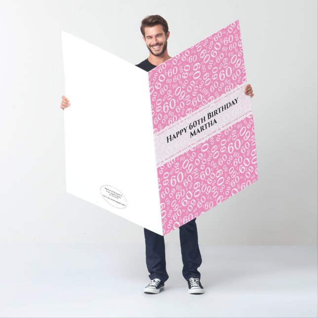 60th Birthday Number Pattern Pink/White Jumbo Card (In Situ)
