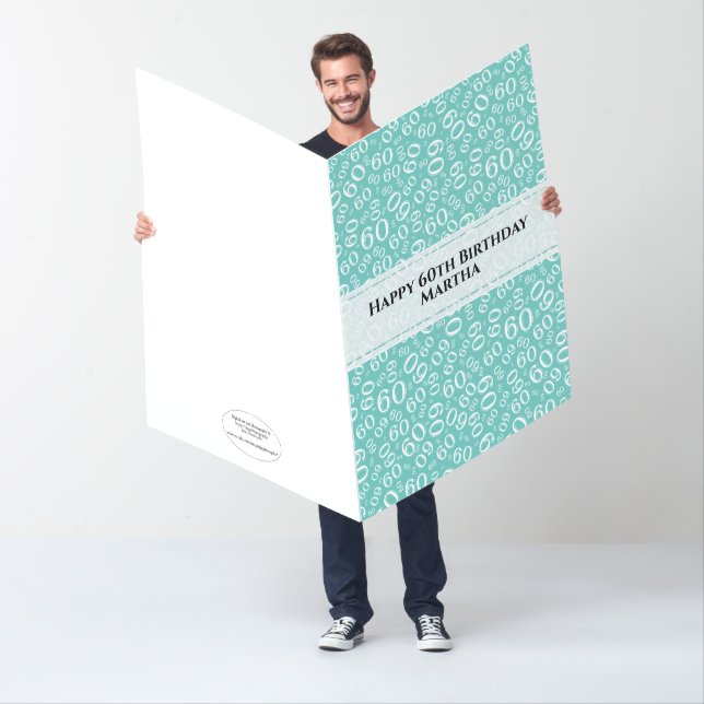 60th Birthday Number Pattern Teal/White Jumbo Card (In Situ)