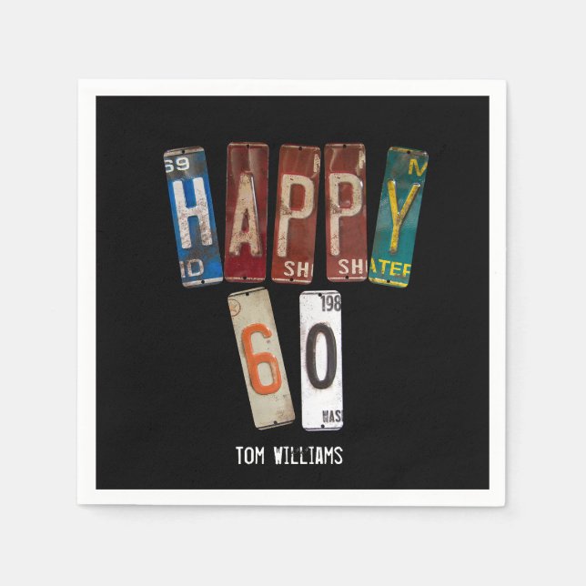 60th Birthday old license plate collection Napkins (Front)