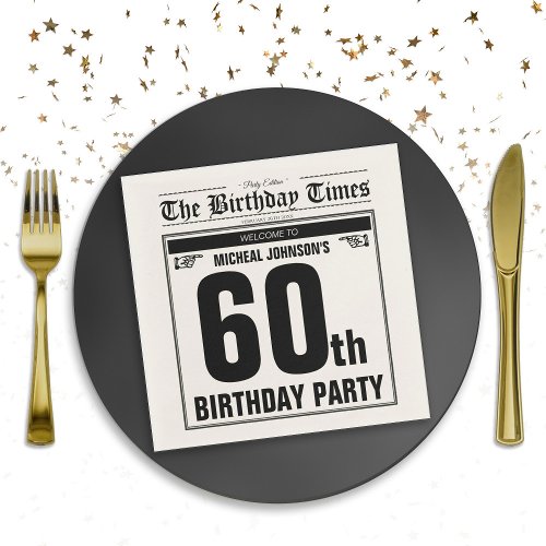 60th Birthday Old Newspaper Funny Unique Custom Napkins