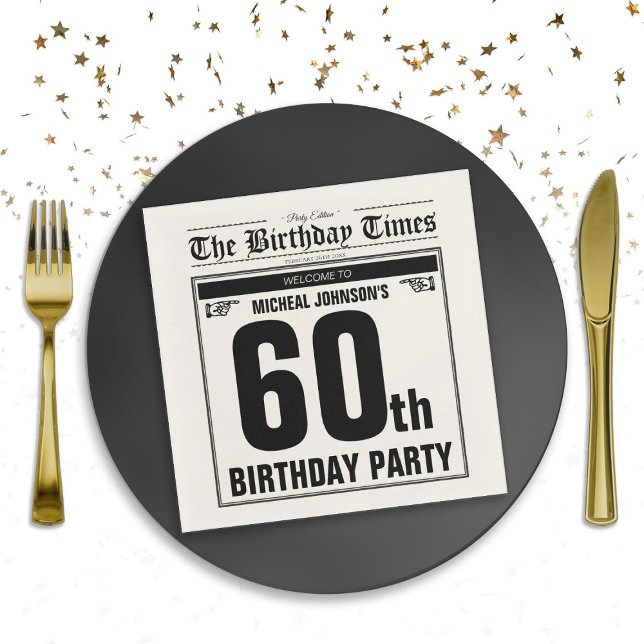 60th Birthday Old Newspaper Funny Unique Custom Napkins (60th Birthday Old Newspaper Funny Unique Custom Napkins)