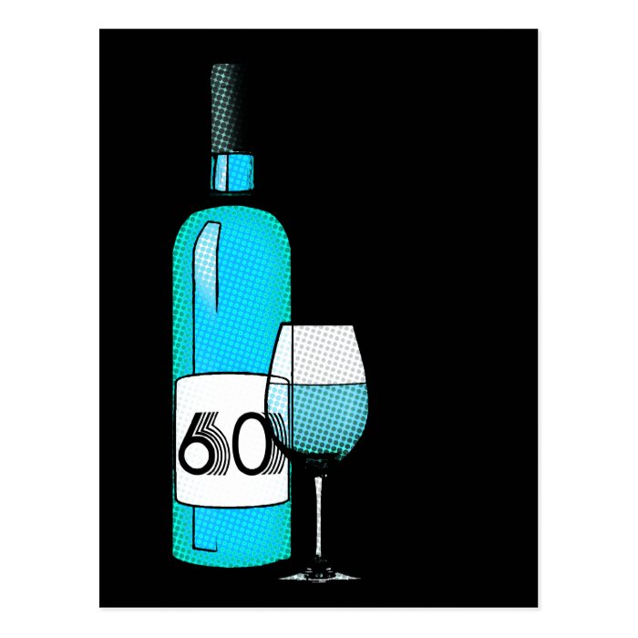 60th birthday  halftone wine bottle & glass personalized invites