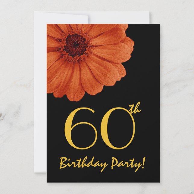 60th Birthday Orange Gold Black Daisy Metallic Invitation (Front)