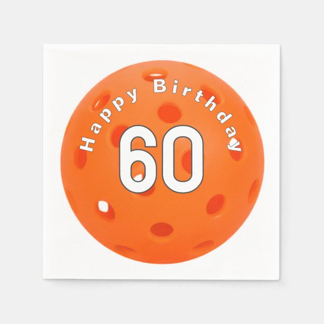60th Birthday Orange Pickleball Napkins (Front)