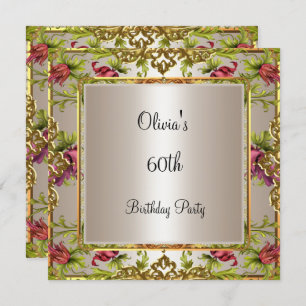 60th Birthday Ornate Vintage Lilac Floral Cream Invitation