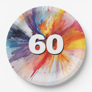 60th Birthday Paint Blast Paper Plates