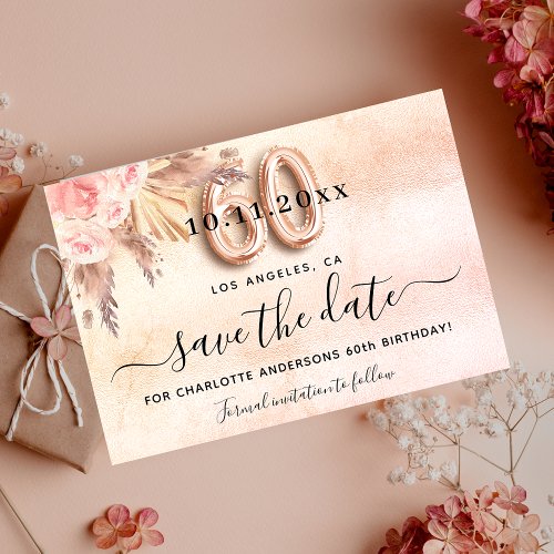 60th birthday pampas rose floral save the date announcement postcard