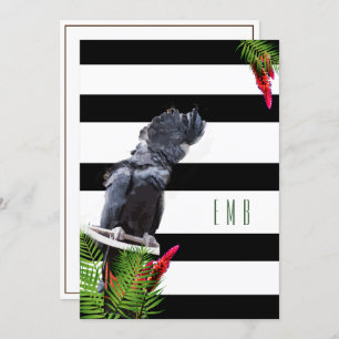 60th Birthday Parrot Black White Stripe Birthday Invitation