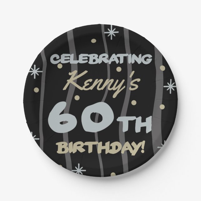 60th Birthday Party Add Your Name Paper Plates (Front)