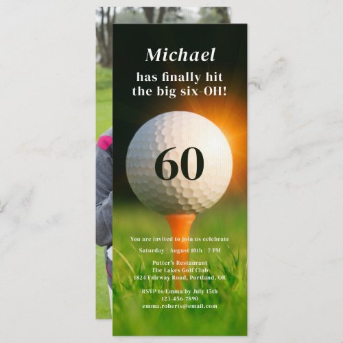 60th Birthday Party Adult Golf Sixty Photo QR Code Invitation