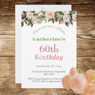 60th Birthday Party Afternoon Tea Floral Pretty Invitation