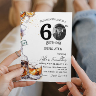60th birthday party and whisky and drinks invitation