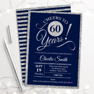 60th Birthday Party - ANY AGE Navy Silver Invitation