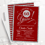 60th Birthday Party - ANY AGE Red Silver Invitation<br><div class="desc">60th birthday party invitation for men or women. Elegant invite card in red with faux glitter silver foil. Features typography script font. Cheers to 60 years! Can be personalized into any year. Perfect for a milestone adult bday celebration.</div>