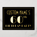[ Thumbnail: 60th Birthday Party: Art Deco Look “60”, W/ Name Invitation ]