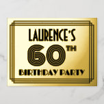 [ Thumbnail: 60th Birthday Party ~ Art Deco Style “60” + Name Postcard ]