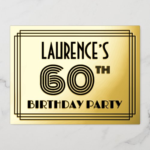 60th Birthday Party  Art Deco Style 60  Name Foil Invitation Postcard