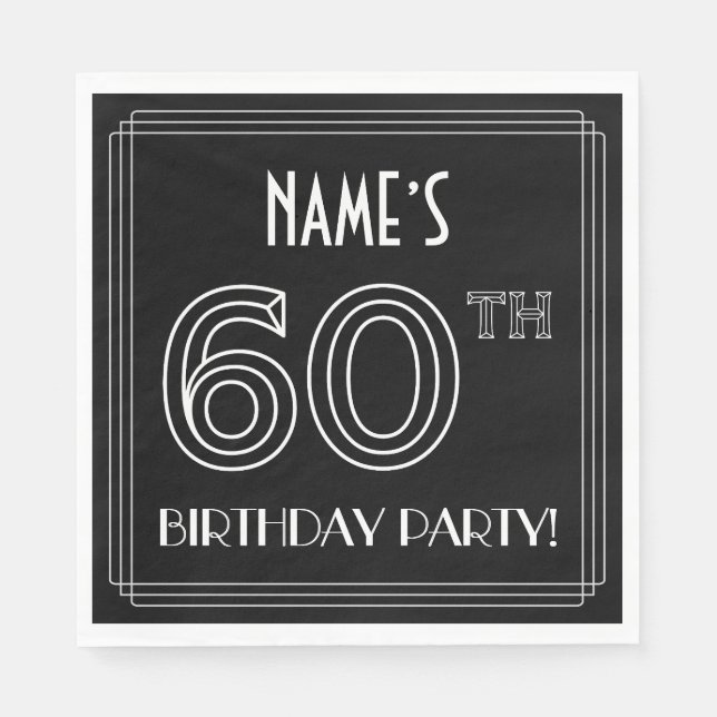 60th Birthday Party: Art Deco Style + Custom Name Napkins (Front)